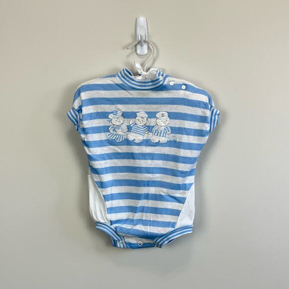 Vintage Carter's Blue Striped Sailor Romper 9 Months USA - Picture 1 of 8